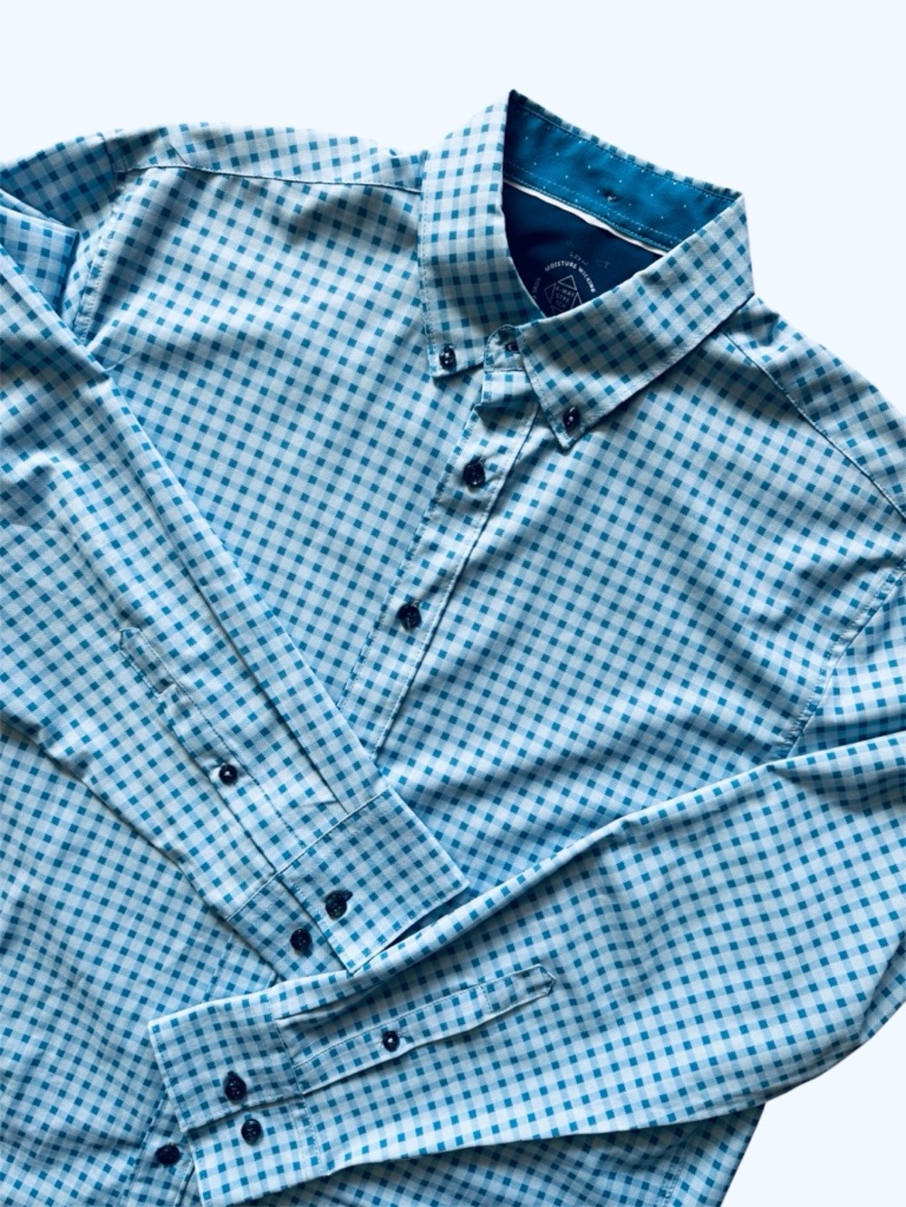Construct Men’s Large 4 Way Stretch Slim Fit Button Up Long Sleeve Shirt Blue